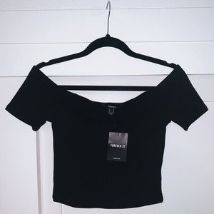 Black off the Should Crop Top